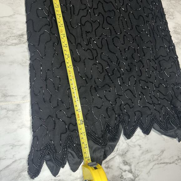 Vintage Laurence Kazar Silk Dress 2XL Black Beaded Sequin Elegant Formal Holiday - Picture 13 of 16